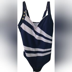 Source Unknown Navy and White One Piece Swimsuit
